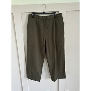 LL Bean Womens 18 Regular Olive Brown Cropped Wide Leg Pants Elastic Back Cotton
